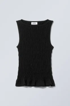 Weekday ANNIE SMOCKED BOAT-NECK TOP><noscript><img width=