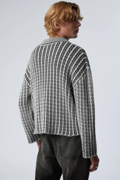 Weekday BOXY CABLE-KNIT POLO SWEATER><noscript><img width=