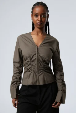 Weekday GATHERED POPLIN V-NECK SHIRT>Women Blouses & Shirts