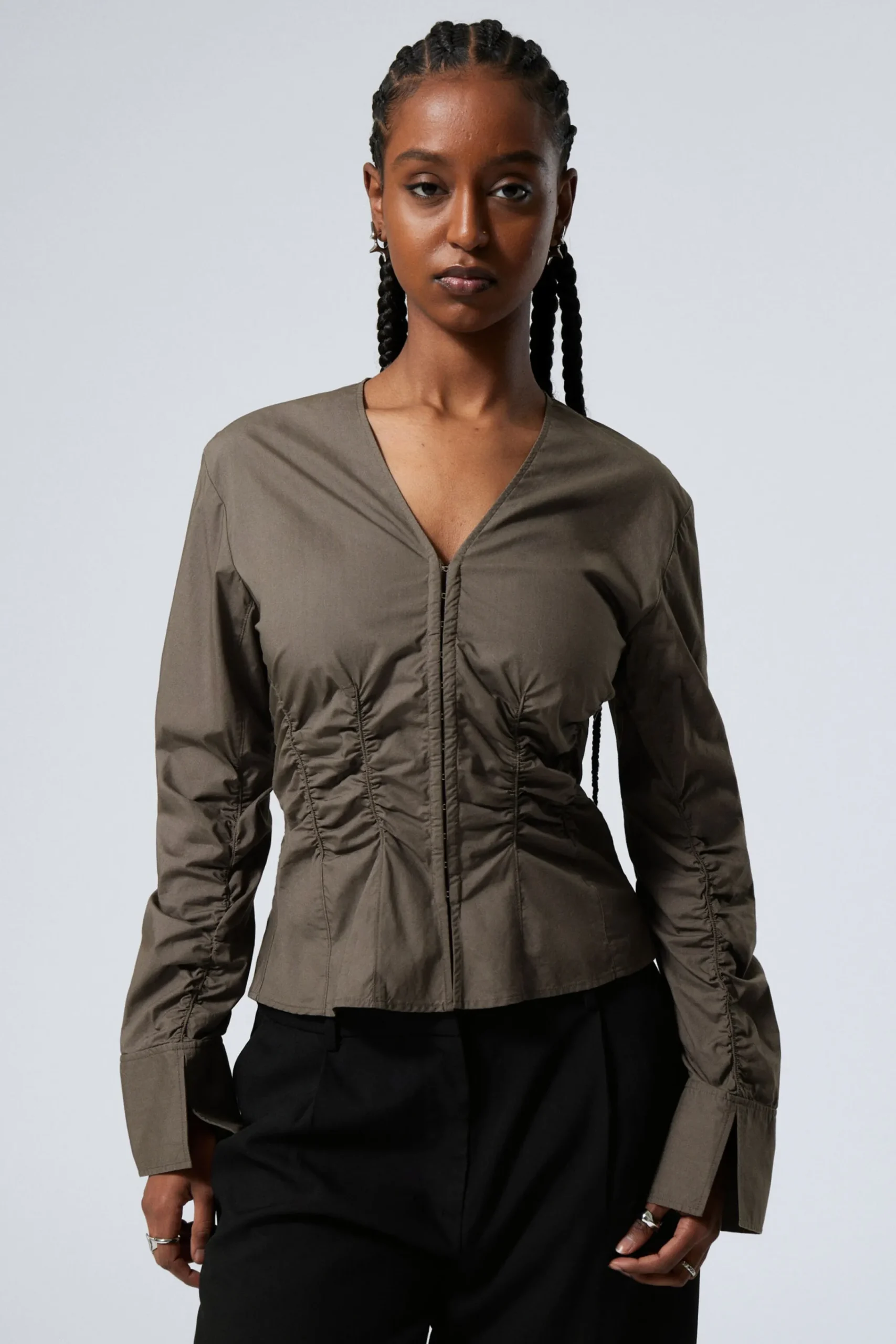 Weekday GATHERED POPLIN V-NECK SHIRT>Women Blouses & Shirts
