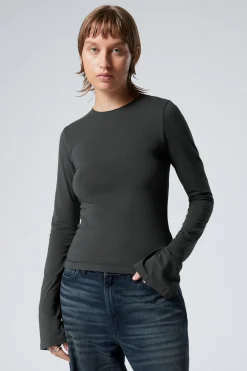 Weekday LONG SLEEVE COTTON TOP>Women Basics|Tops