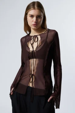 Weekday LONG-SLEEVED MESH TIE TOP>Women Blouses & Shirts