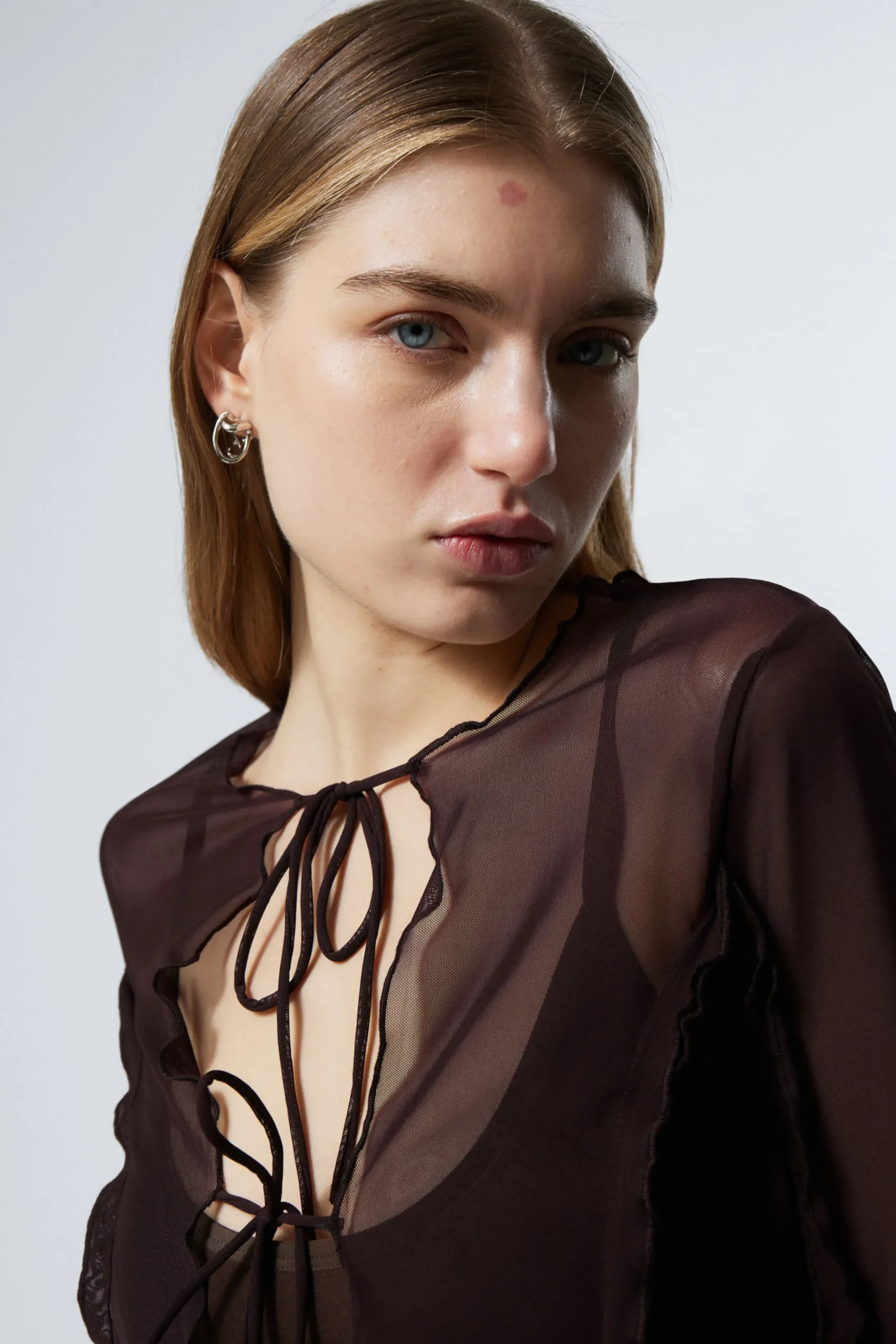 Weekday LONG-SLEEVED MESH TIE TOP>Women Blouses & Shirts
