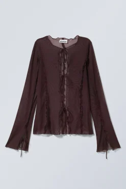 Weekday LONG-SLEEVED MESH TIE TOP><noscript><img width=