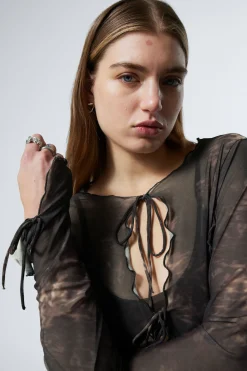 Weekday LONG-SLEEVED MESH TIE TOP>Women Blouses & Shirts