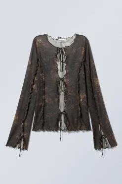 Weekday LONG-SLEEVED MESH TIE TOP><noscript><img width=