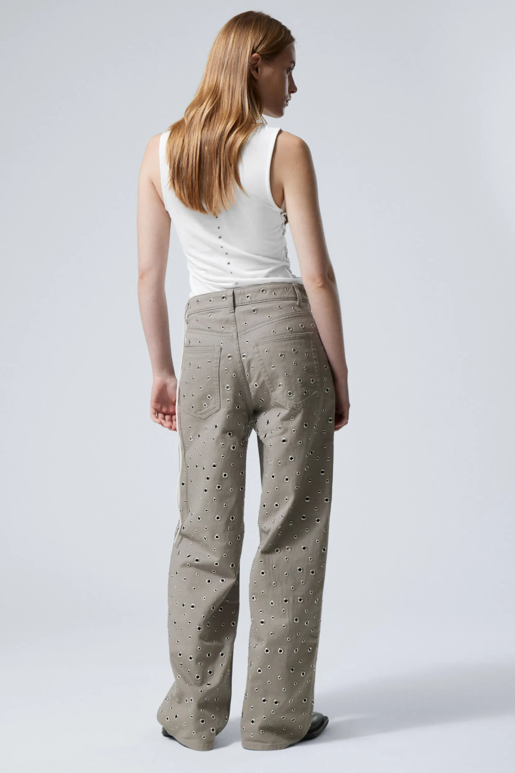 Weekday LOW WAIST LOOSE WIDE LEG EYELET TWILL TROUSERS>Women Trousers