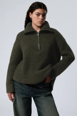 Weekday RIB-KNIT HALF-ZIP TURTLENECK SWEATER>Women Knitwear