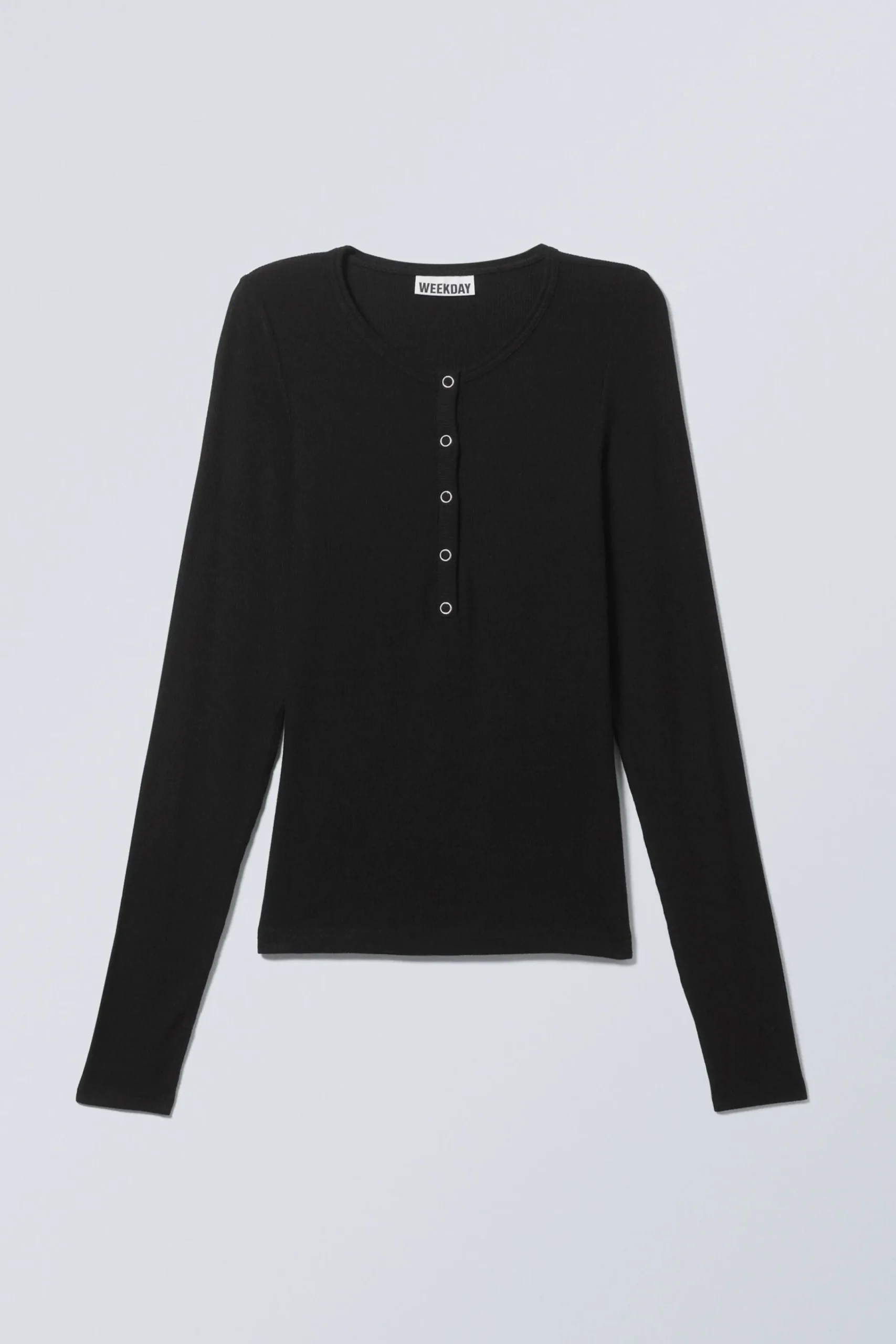 Weekday SHEER RIB LONG SLEEVE HENLEY TOP>Women Basics|Tops