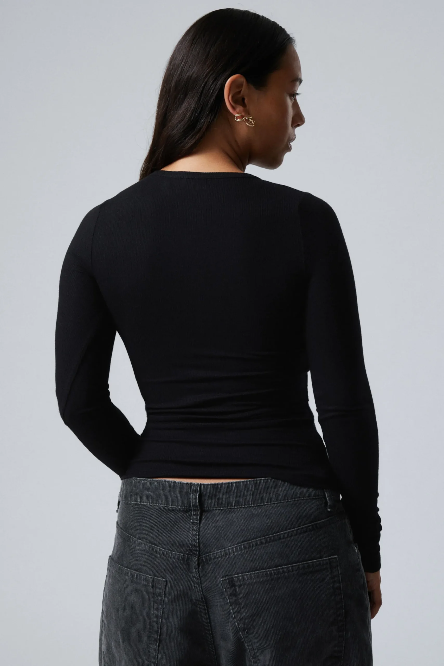 Weekday SHEER RIB LONG SLEEVE HENLEY TOP>Women Basics|Tops