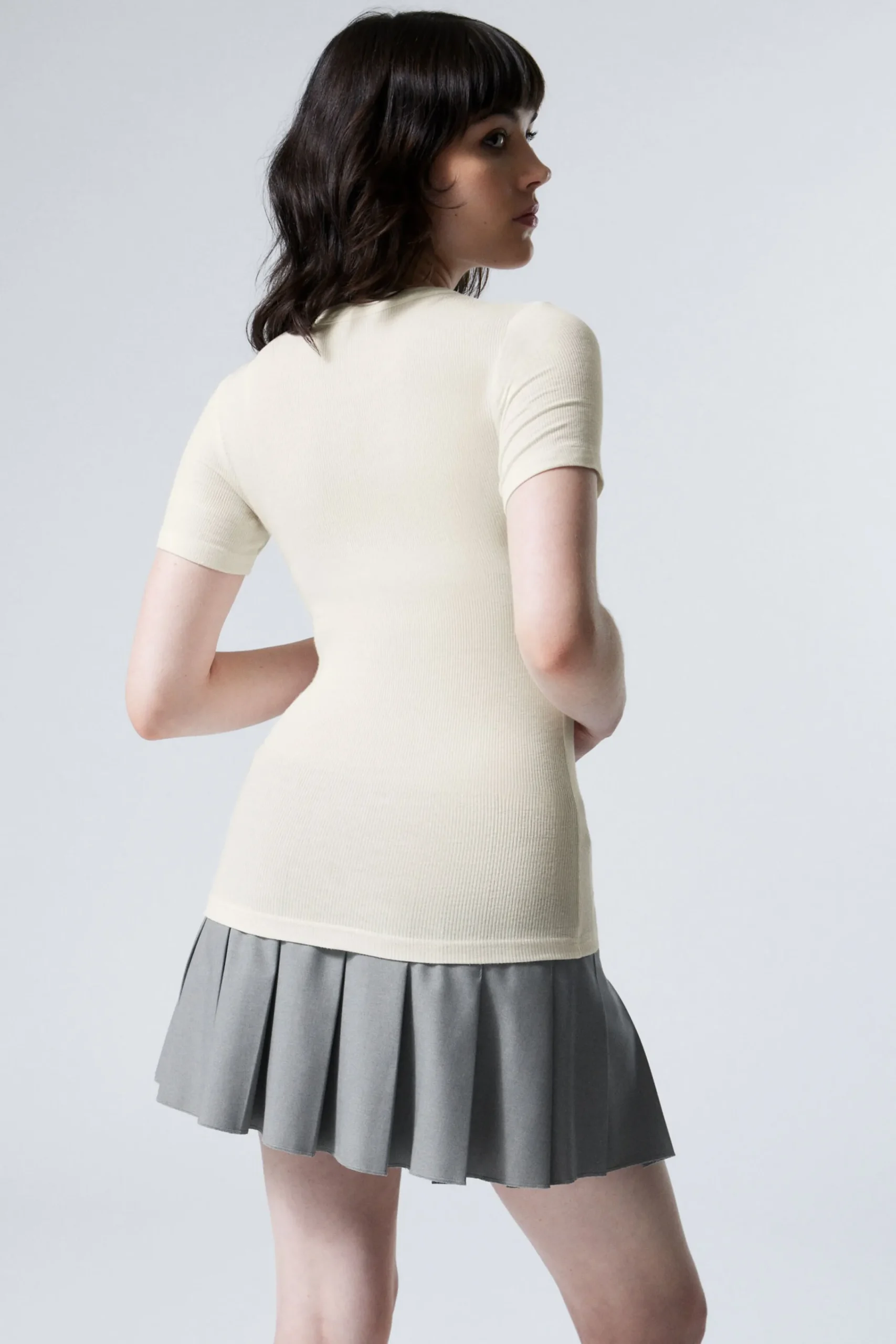 Weekday SHEER RIB SHORT SLEEVE T-SHIRT>Women Basics|T-Shirts