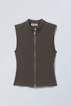Weekday SLEEVELESS RIBBED ZIP-TOP><noscript><img width=