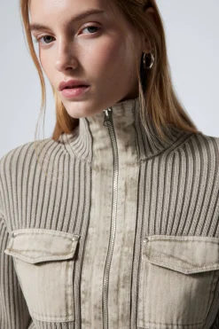 Weekday WASHED RIB-KNIT ZIP CARDIGAN><noscript><img width=